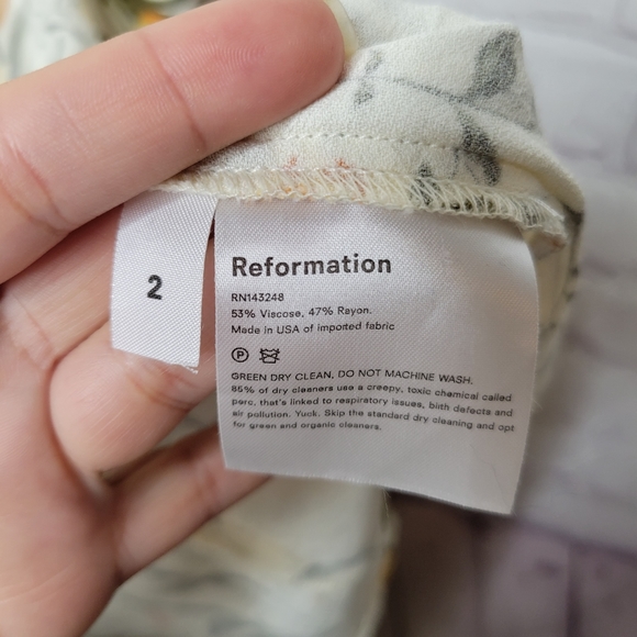 Reformation Pearl Dress Aurora Floral Cream Ivory Orange Gold Puff Sleeve Midi 2 - Picture 8 of 13